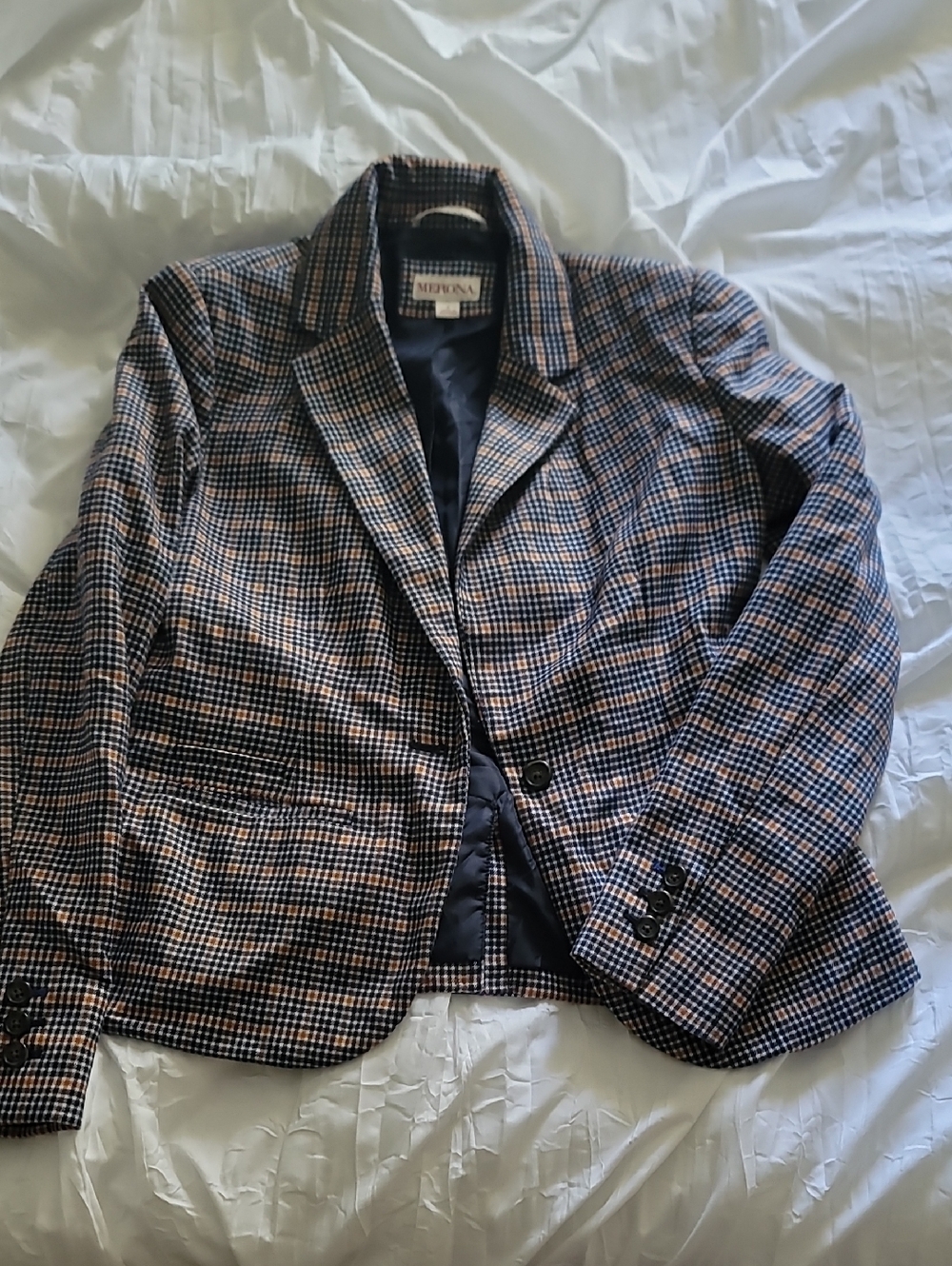 Merona Navy and Tan Plaid Blazer